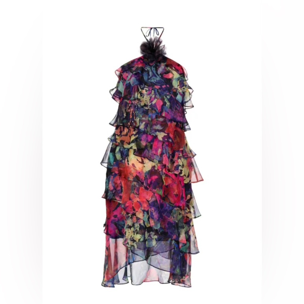 NWT - Marchesa Notte Aquarelle Midi Halter Floral Dress